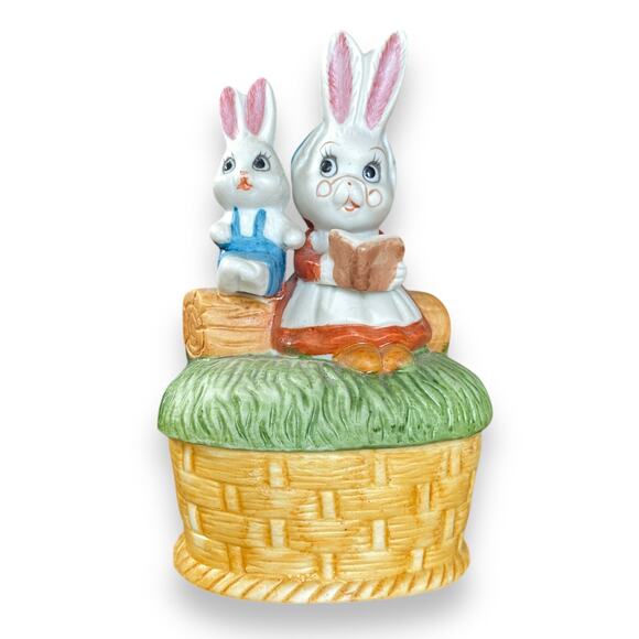 Vintage Bunny Rabbit Trinket Jar Figurine 5” Porcelain Ceramic Lund’s Lites 90s - Picture 2 of 13